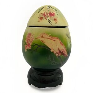 Vintage Vietnamese Hand Painted Lacquerware Egg With Lid And Base